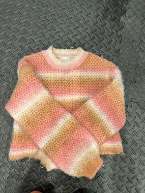 Zara Pastel Striped Crewneck Sweater in Pink, Cream & Tan
